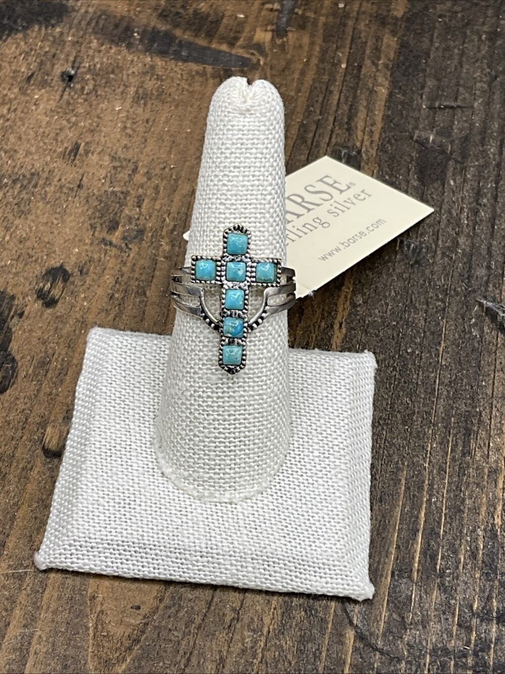 Barse Montana Cross Ring- Turquoise - Silver- 7.5-NWT
